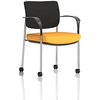 Brunswick Deluxe Visitors Chair, Chrome Frame, Black Back, With Arms and Castors, Senna Yellow