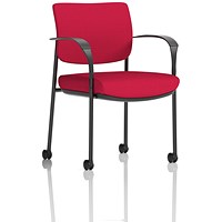 Brunswick Deluxe Visitors Chair, Black Frame, With Arms and Castors, Bergamot Cherry