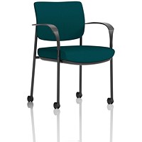 Brunswick Deluxe Visitors Chair, Black Frame, With Arms and Castors, Maringa Teal