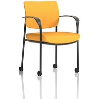 Brunswick Deluxe Visitors Chair, Black Frame, With Arms and Castors, Senna Yellow