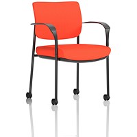 Brunswick Deluxe Visitors Chair, Black Frame, With Arms and Castors, Tabasco Orange