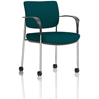 Brunswick Deluxe Visitors Chair, Chrome Frame, With Arms and Castors, Maringa Teal