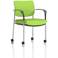 Brunswick Deluxe Visitors Chair, Chrome Frame, With Arms and Castors, Myrrh Green