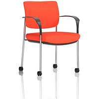 Brunswick Deluxe Visitors Chair, Chrome Frame, With Arms and Castors, Tabasco Orange