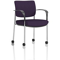 Brunswick Deluxe Visitors Chair, Chrome Frame, With Arms and Castors, Tansy Purple