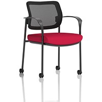 Brunswick Deluxe Visitors Chair, Black Frame, Mesh Back, With Arms and Castors, Bergamot Cherry