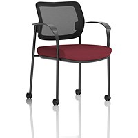 Brunswick Deluxe Visitors Chair, Black Frame, Mesh Back, With Arms and Castors, Ginseng Chilli