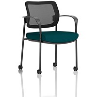 Brunswick Deluxe Visitors Chair, Black Frame, Mesh Back, With Arms and Castors, Maringa Teal