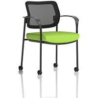 Brunswick Deluxe Visitors Chair, Black Frame, Mesh Back, With Arms and Castors, Myrrh Green