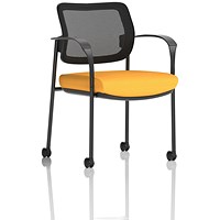 Brunswick Deluxe Visitors Chair, Black Frame, Mesh Back, With Arms and Castors, Senna Yellow