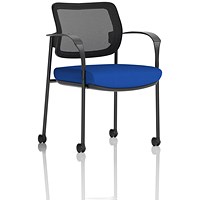 Brunswick Deluxe Visitors Chair, Black Frame, Mesh Back, With Arms and Castors, Stevia Blue