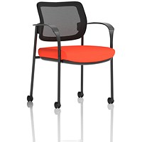 Brunswick Deluxe Visitors Chair, Black Frame, Mesh Back, With Arms and Castors, Tabasco Orange