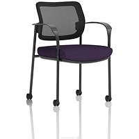 Brunswick Deluxe Visitors Chair, Black Frame, Mesh Back, With Arms and Castors, Tansy Purple