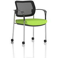Brunswick Deluxe Visitors Chair, Chrome Frame, Black Back, With Arms and Castors, Myrrh Green