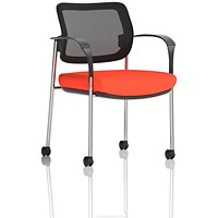 Brunswick Deluxe Visitors Chair, Chrome Frame, Black Back, With Arms and Castors, Tabasco Orange