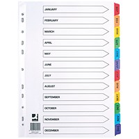 Q-Connect Reinforced Board Index Dividers, Jan-Dec, Multicolour Tabs, A4, White Q-Connect Reinforced Board Index Dividers, Jan-Dec, Multicolour Tabs, A4, White