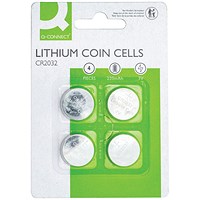 Q-Connect CR2032 Lithium Coin Cell Batteries Blister Card (Pack of 4)