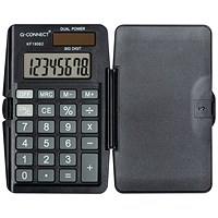 Q-Connect 8 Digit Pocket Calculator with Cover, Black