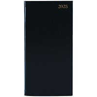 Q-Connect Slim Portrait Desk Diary, Week To View, Black, 2025