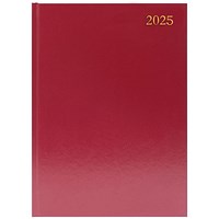 Q-Connect A4 Desk Diary, 2 Pages Per Day, Burgundy, 2025