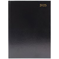 Q-Connect A4 Desk Diary, 2 Pages Per Day, Black, 2025