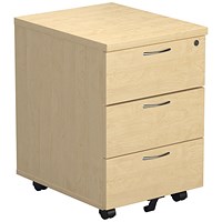 Jemini 3 Drawer Mobile Pedestal, Maple