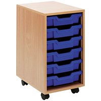 Jemini Mobile Storage Unit, 6 Blue Trays, Beech