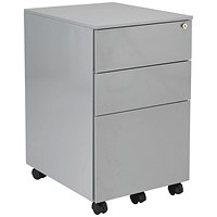 Jemini 3 Drawer Steel Mobile Pedestal, Silver