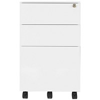 Jemini 3 Drawer Steel Mobile Pedestal, White