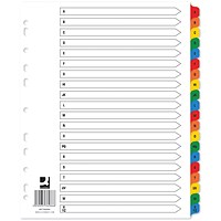 Q-Connect Reinforced Board Index Dividers, Extra Wide, A-Z, Multicolour Tabs, A4, White (Pack of 15)