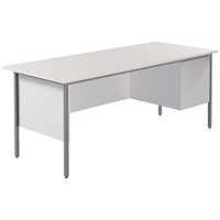 Serrion 1800mm Rectangular Desk with attached 2-Drawer Pedestals, Silver Straight Legs, White