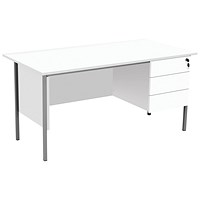 Serrion 1500mm Rectangular Desk with attached 3-Drawer Pedestals, Silver Straight Legs, White