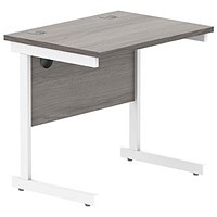 Astin 800mm Slim Rectangular Desk, White Cantilever Legs, Grey Oak