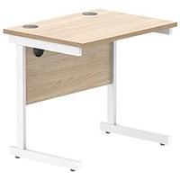 Astin 800mm Slim Rectangular Desk, White Cantilever Legs, Oak