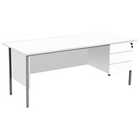 Serrion 1800mm Rectangular Desk with attached 3-Drawer Pedestals, Silver Straight Legs, White