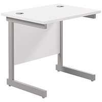 Jemini 800mm Slim Rectangular Desk, Silver Cantilever Leg, White