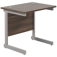 Jemini 800mm Slim Rectangular Desk, Silver Cantilever Leg, Walnut