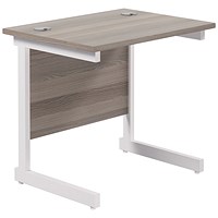 Jemini 800mm Slim Rectangular Desk, White Cantilever Leg, Grey Oak