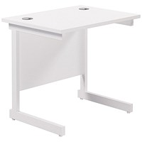 Jemini 800mm Slim Rectangular Desk, White Cantilever Leg, White