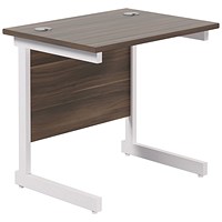 Jemini 800mm Slim Rectangular Desk, White Cantilever Leg, Walnut