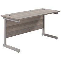 Jemini 1200mm Slim Rectangular Desk, Silver Cantilever Leg, Grey Oak