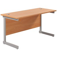 Jemini 1400mm Slim Rectangular Desk, Silver Cantilever Leg, Beech