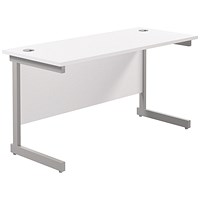 Jemini 1400mm Slim Rectangular Desk, Silver Cantilever Leg, White