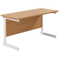 Jemini 1400mm Slim Rectangular Desk, White Cantilever Leg, Oak