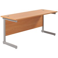 Jemini 1600mm Slim Rectangular Desk, Silver Cantilever Leg, Beech