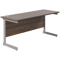 Jemini 1600mm Slim Rectangular Desk, Silver Cantilever Leg, Walnut