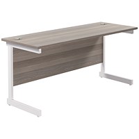 Jemini 1600mm Slim Rectangular Desk, White Cantilever Leg, Grey Oak