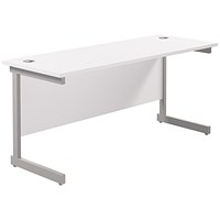 Jemini 1800mm Slim Rectangular Desk, Silver Cantilever Leg, White