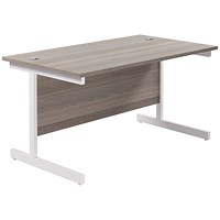 Jemini 1200mm Rectangular Desk, White Cantilever Leg, Grey Oak