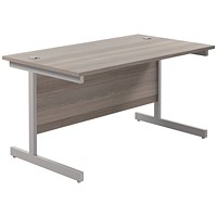 Jemini 1400mm Rectangular Desk, Silver Cantilever Leg, Grey Oak